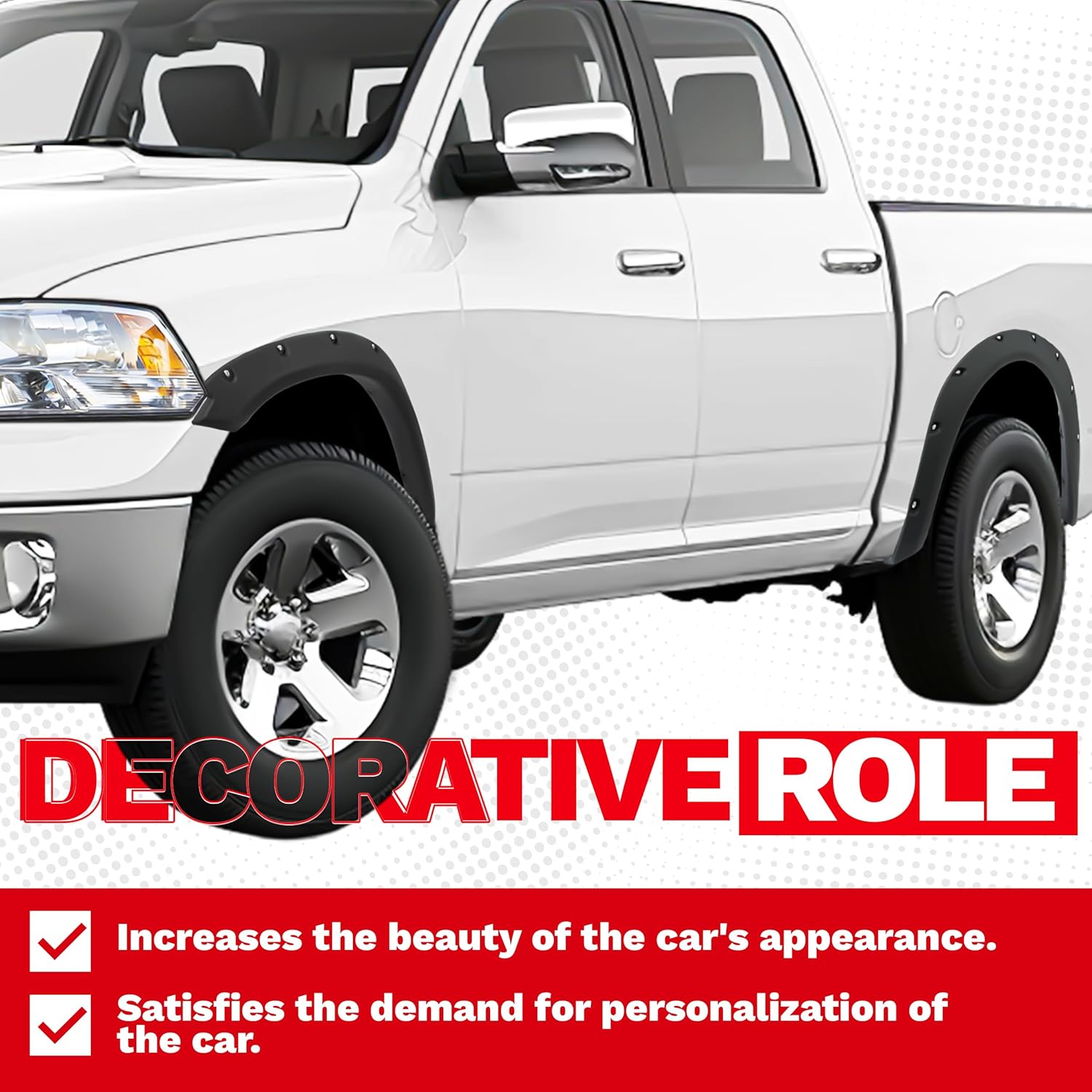 ECOTRIC Fender Flares Compatible with 2009-2010 Dodge Ram 1500/2011-2018 Ram 1500/2019-2023 Ram 1500 Classic Fleetside, Truck Wheel Flares Wheel Cover Textured Black Rivet Style 4Pcs