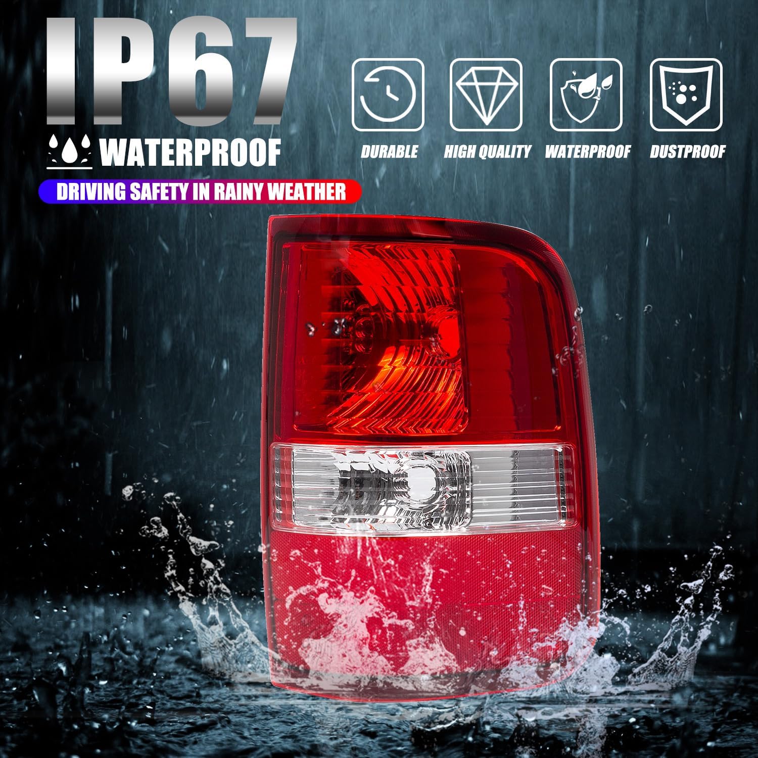 RANSOTO Right Tail Light Compatible with 2004 2005 2006 2007 2008 Ford F150 F-150 Replace FO2801182, 5L3Z-13404-CA, 6L3Z-13404-BA Rear Brake Light (Passenger Side)