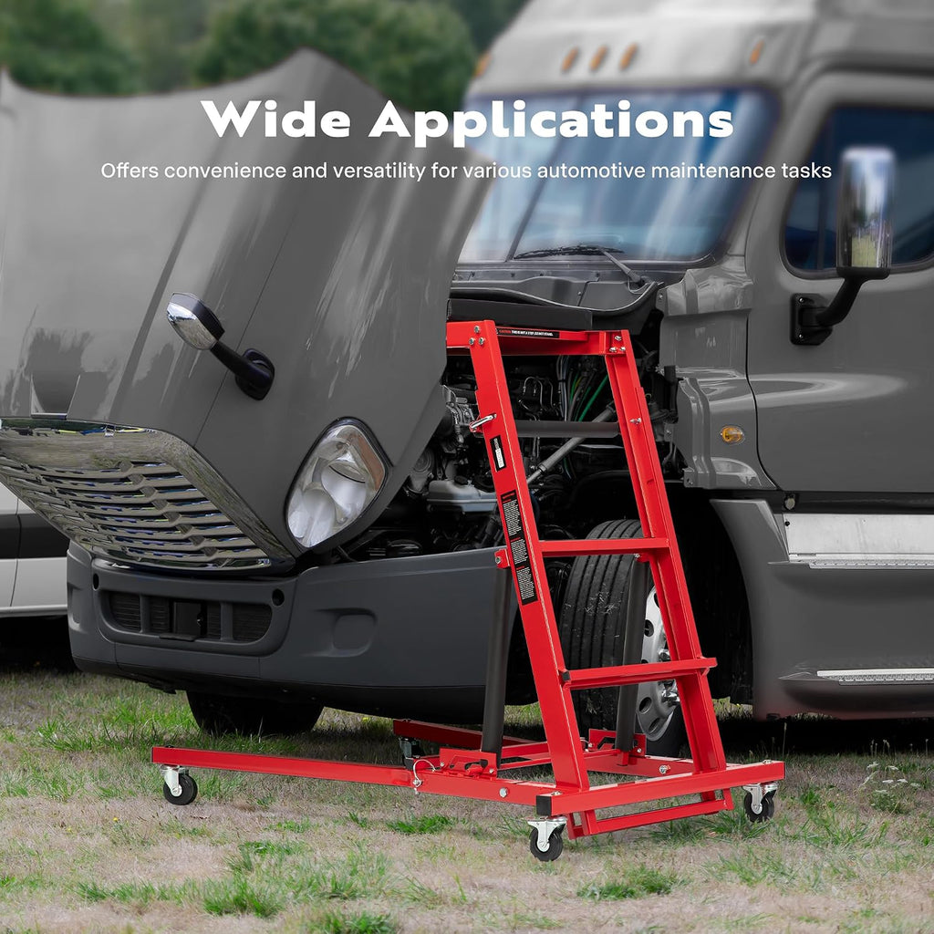 VIVOHOME Topside Automotive Engine Creeper, 400LBS Capacity | Foldable Creeper with Adjustable Height from 46.1" to 70.9", Leather Cushion, and 4 Swivel Casters for Auto Maintenance