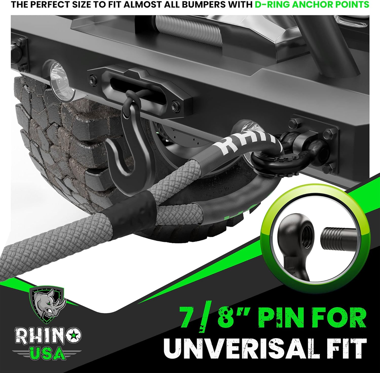 Rhino USA D Ring Shackles (2-Pack) - 41,850lb Break Strength – Heavy Duty 3/4" Clevis Shackle with 7/8 Pin for Towing & Off-Road Use - Pairs with Tow Strap for Vehicle Recovery (Black)