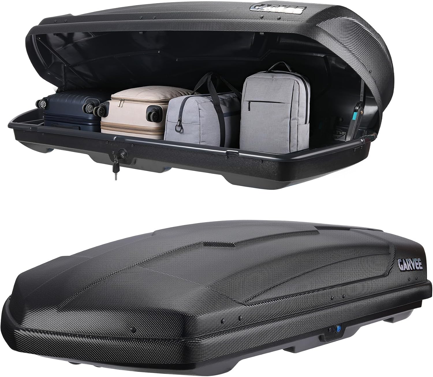 Garvee Rooftop Cargo Box Carrier,Dual-Side Opening Vehicle Hard-Shell Carriers, Roof Mount Travel Luggage Storage, 135 LBS Weight Capacity with Secure Straps&Keys,Black (13.5Cubic)