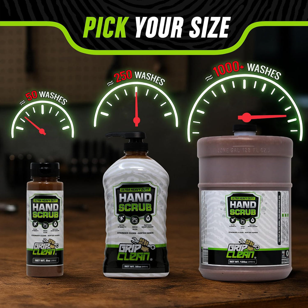 Grip Clean Ultra Heavy Duty Hand Cleaner for Mechanics – Walnut Shell & Clay-Infused Technology Removes Grease, Oil & Paint – Pro-Grade Industrial Hand Soap with Cherry Scent - 8 Fl Oz