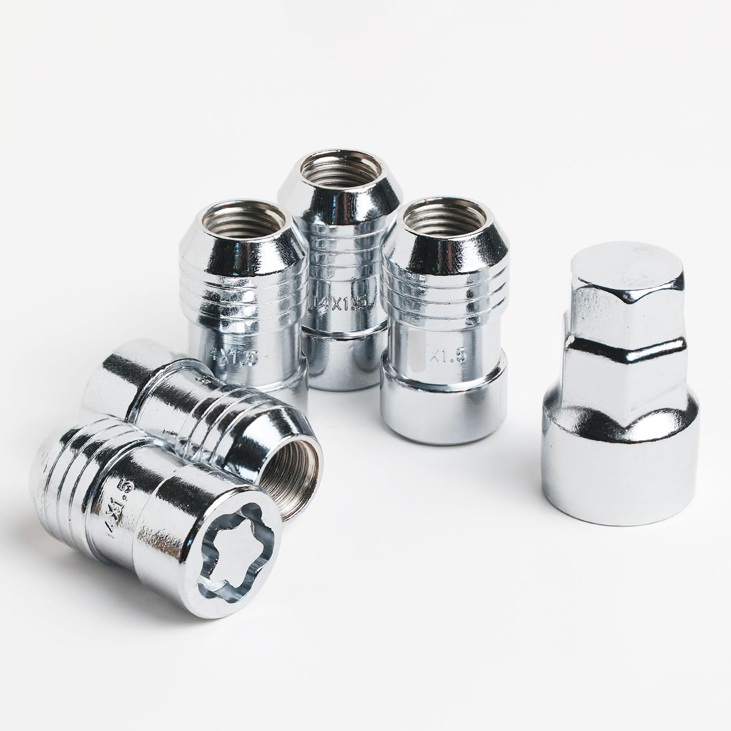 Sliver M14X1.5 Wheel Locks Lug Nuts for Cars Tires, Set of 5 Locks with 1 Key