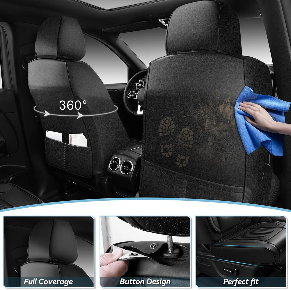 CAR PASS Luxury Nappa Leather Car Seat Covers Full Set, Lumbar Support Seat C...