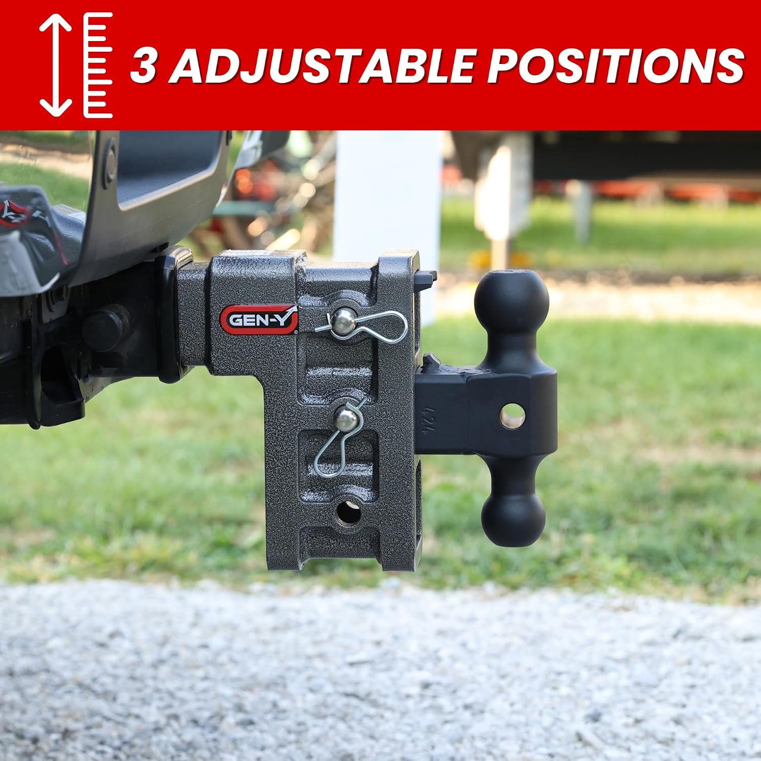 GEN-Y Hitch Tow Hitch for 2.5" Receiver - 6" Drop/Rise with 3 Adjustable Positions, Includes Dual Ball Mount, Pintle Lock and Locking Pins, 32,000 lbs Towing Capacity, 3,500 lbs Tongue Weight, Silver