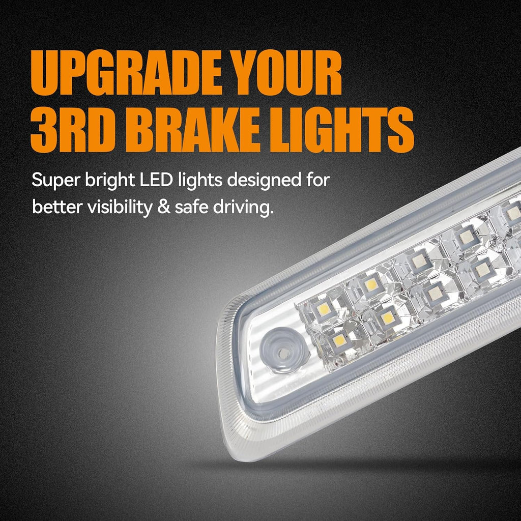 Third 3rd Brake Light LED High Mount Stop Light for 2009-2014 Ford F150, 10-14 Lincoln Mark LT, Rear Center Cab Roof Tail Cargo Lamp, NOT FIT SVT Raptor&Models with Hill Descent Control (Chrome)
