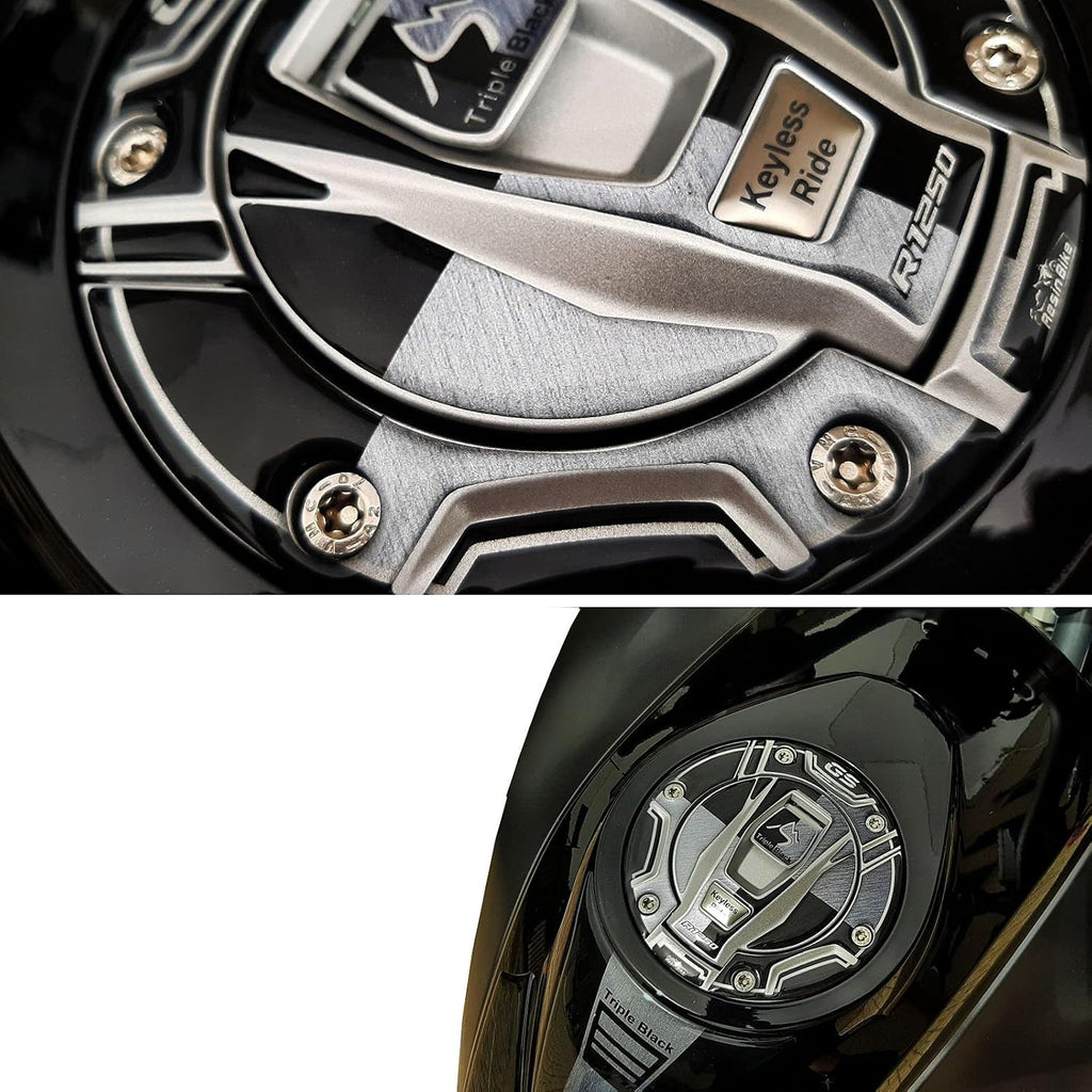 Motorcycle 3D Stickers Compatible with BMW R 1250 GS 2021-2024. Tank Cap Protection from Bumps and Scratches. Resin Stickers - Made in Italy (Triple Black)
