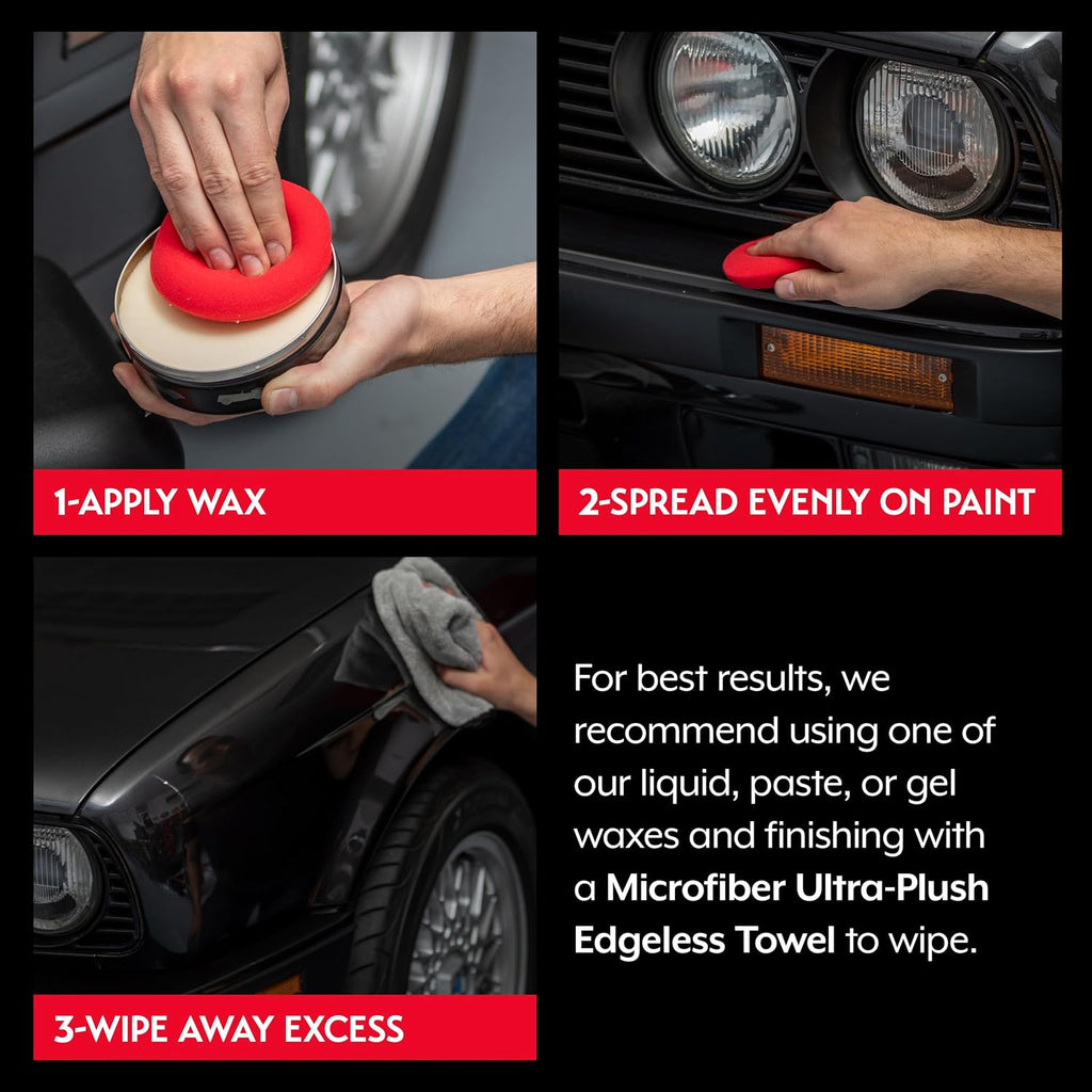 Griot's Garage Hand Wax Applicators, Foam Car Detailing Pads for Smooth Application of Waxes, Polishes, Dressing, Protectants, and More, Machine-Washable and Reusable, Red, Set of 3