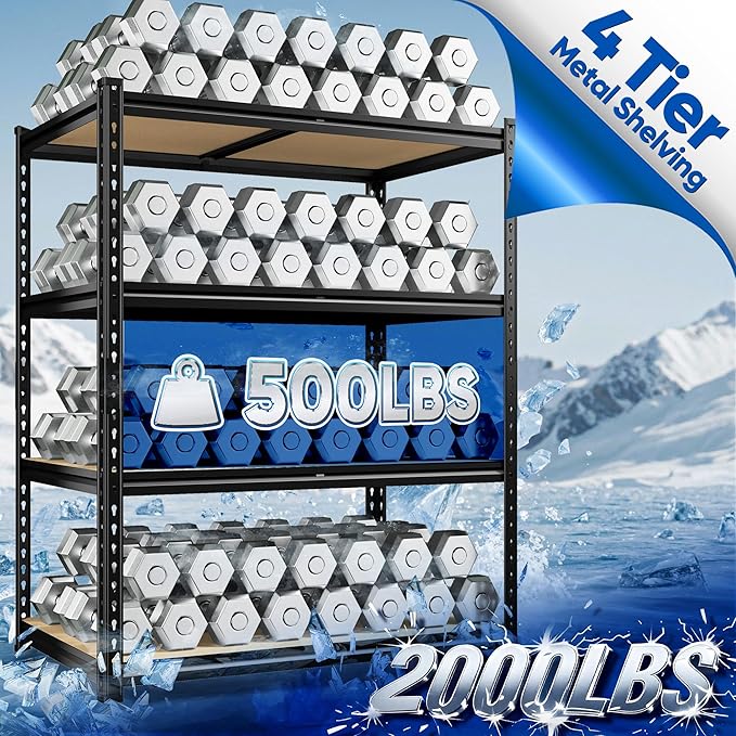 40" W Garage Shelving, 4 Tier Storage Shelves Load 2000 lbs, Adjustable Garage - Image 4