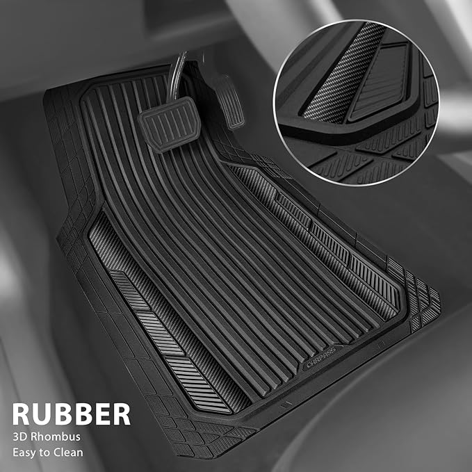 CAR PASS Heavy Duty Rubber Car Mats Metallic, Aluminum Film All Weather Floor - Image 2