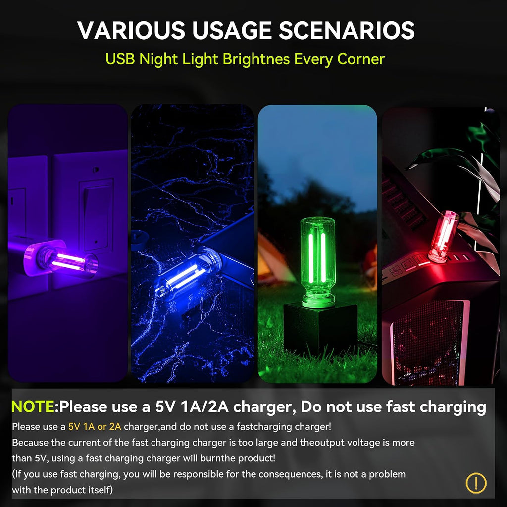 4 PCS USB Night Light Bulb,Touch Dimmable Retro Car Interior Ambient Light | Portable Glass Bottle Design Chubby Glow Light for Car, Truck, Bedroom, 4 Colors Red Blue Green Purple