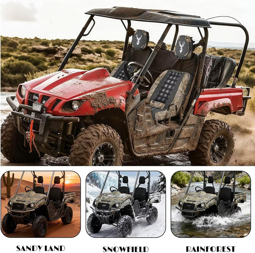 Howilath Forest Deer UTV Seat Cover Set with Headrest Heavy Duty Waterproof Compatible with Yamaha Rhino 450 660 700 Non-Slip Elastic Edging, Machine Washable