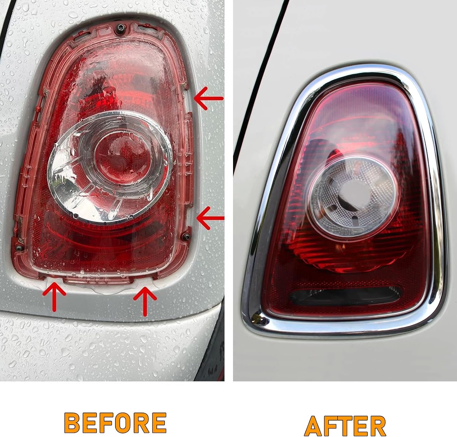 Compatible with MINI Cooper Taillight Trim Ring 2007-2014,R55 R56 R57 Rear Tail Light Lamp Assembly Cover Bezel for Driver Passenger Side,Replacement 51132752243,51132752244,Chromed,1 Pair