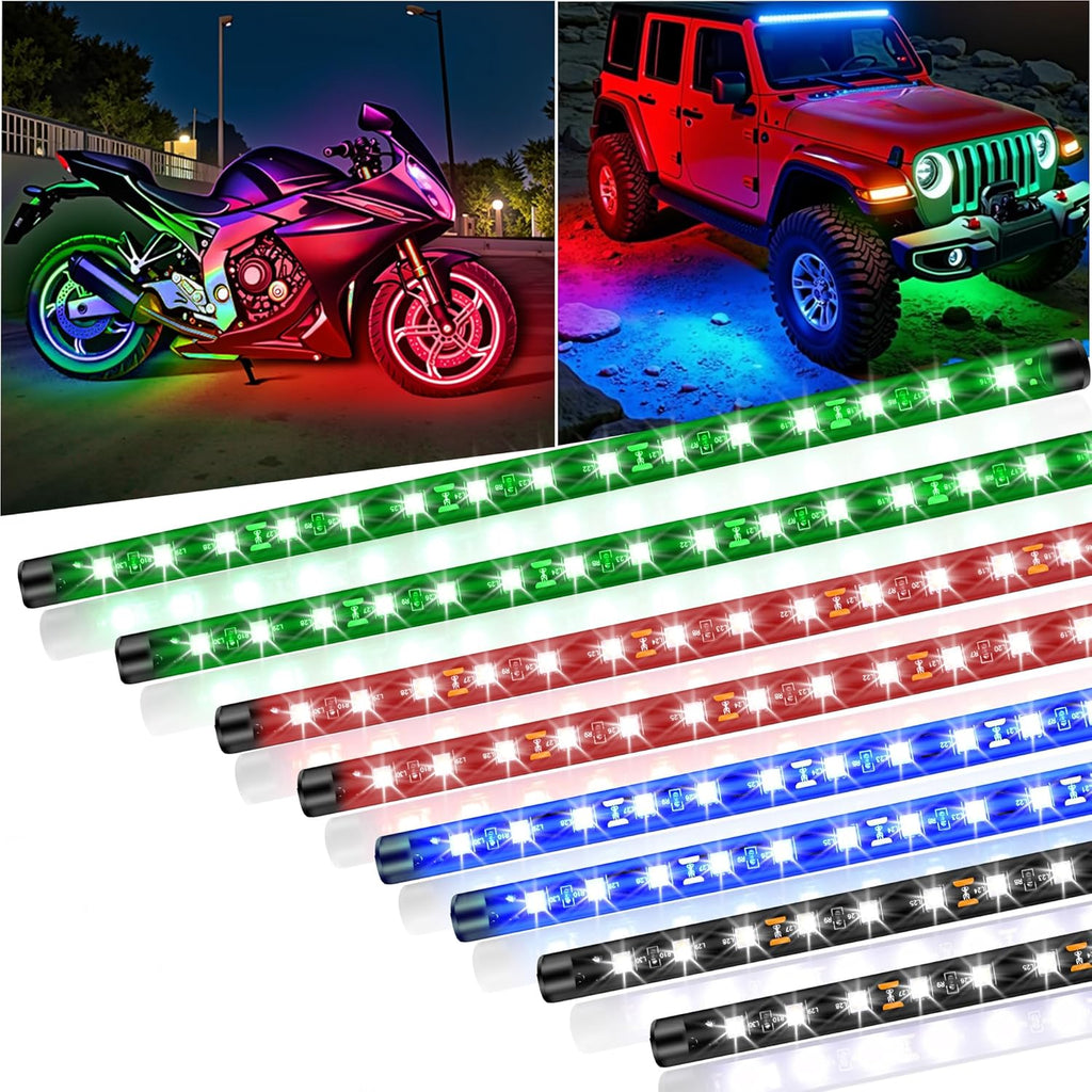Car Led Light Strip IP67 Waterproof 8Pcs - Green Blue Red White | 12V 11Inch Footwell & Underglow Lights, Interior & Exterior Decoration, Fits SUVs, Trucks, Motorcycles, Boats, Golf Carts