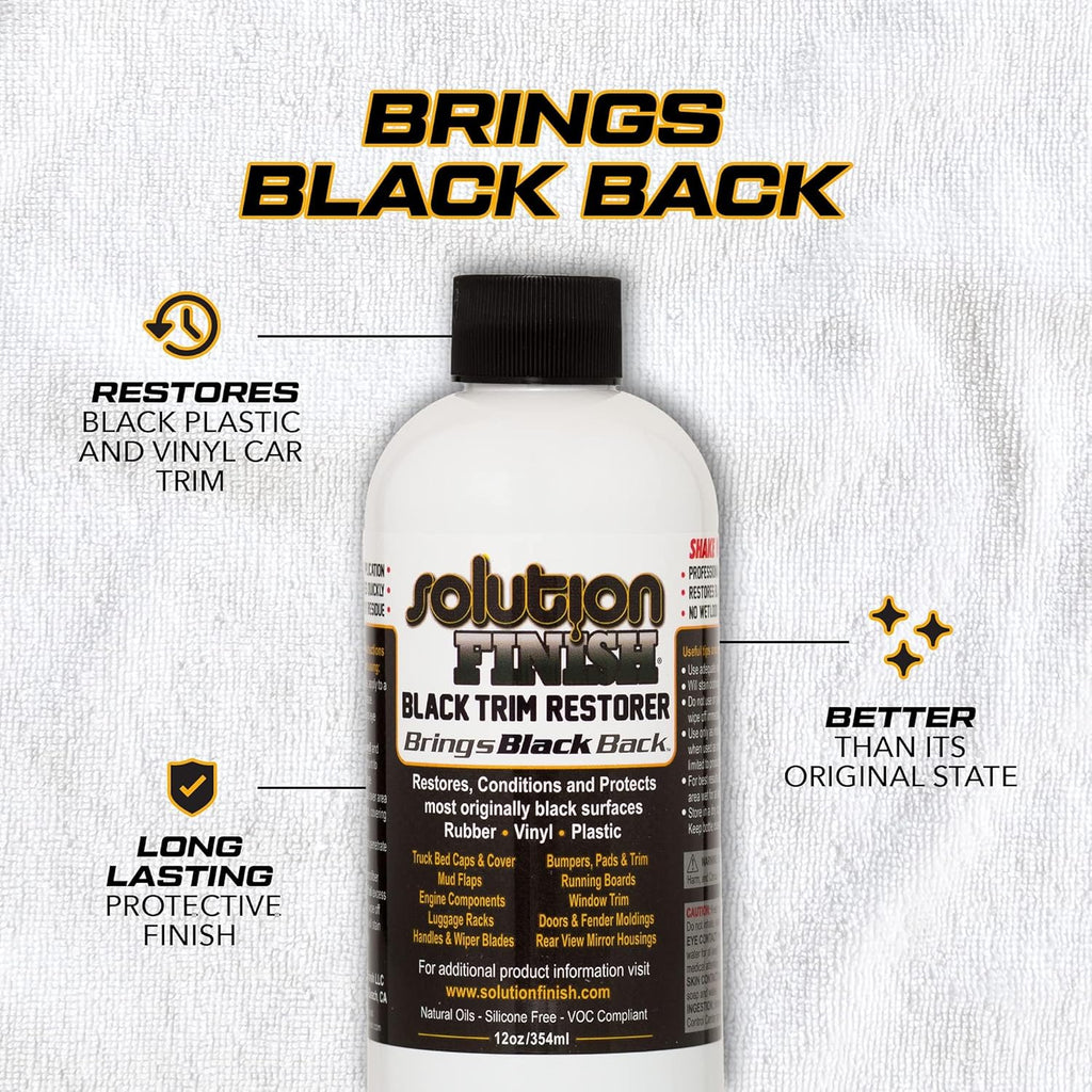 Solution Finish - Black Plastic & Vinyl Trim Restorer - Use for Car and Truck Detailing, No Wet Look, Instantly Revives Color to Trim, Bumpers, Mud Flaps, Etc., Black (12 oz)