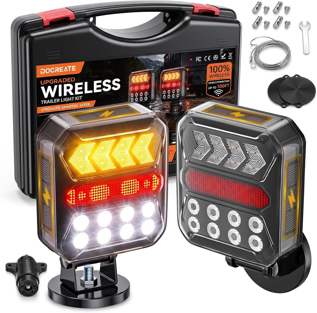 wireless trailer lights, solar rechargeable magnetic tow lights, main product view