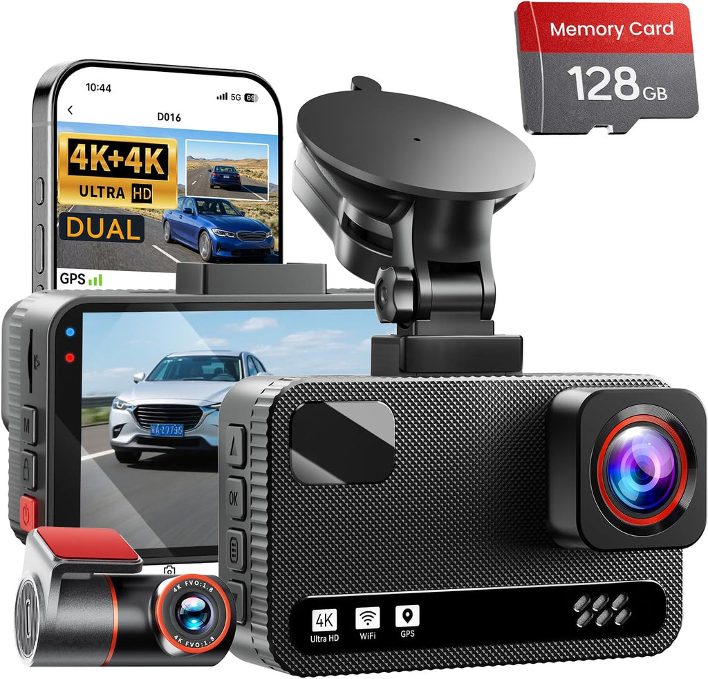 4k+4k dual dash cam front and rear, free, main product view