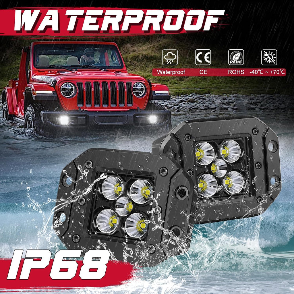 offroadtown 5 inch 100w flush mount led cubes showing dimensions