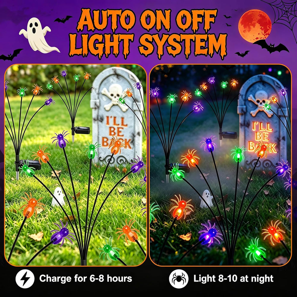 4Pack Spider Solar Halloween Decorations,Solar Firefly Swaying Lights