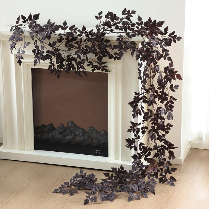Mizii 10FT Artificial Vines Garlands Burgundy Faux Cimicifuga Vine Garland Silk Leaves Greenery Hanging Plants Fall Decoration for Table Centerpieces Mantle Room Thanksgiving Halloween Decor (10 FT)