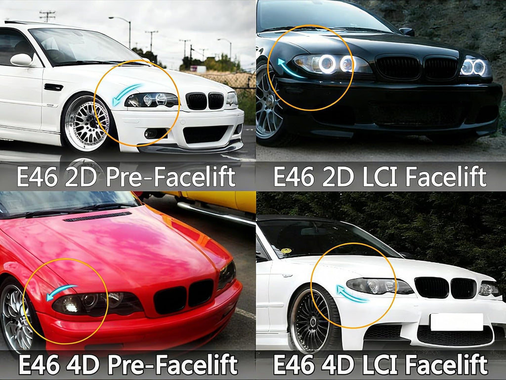 E46 Grille, Front Kidney Grill Compatible with BMW 3 Series 2002-2005 E46 4-Door 320i 325i 325xi 330i 330xi Double Slats Gloss Black Grill