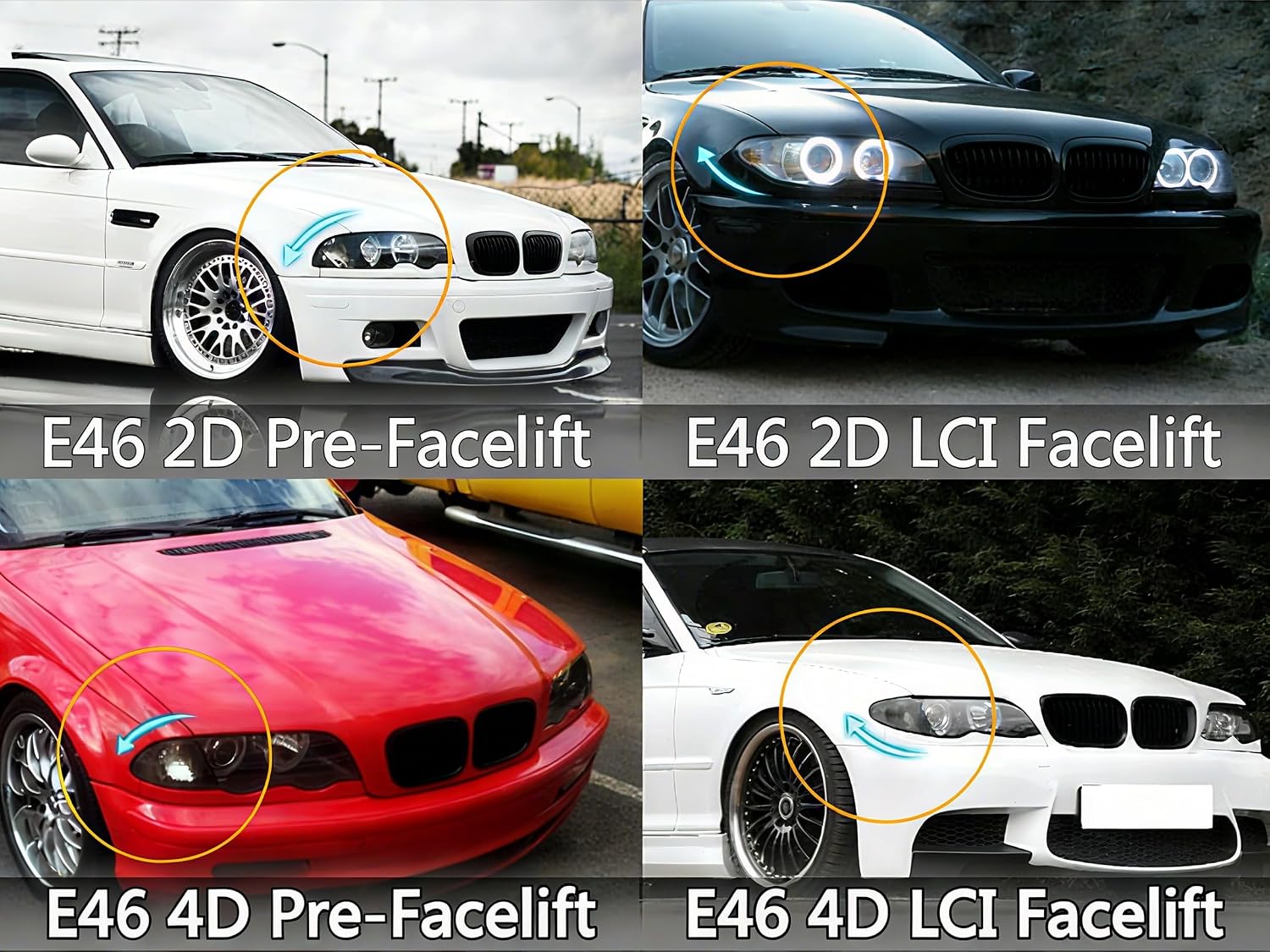 E46 Grille, Front Kidney Grill Compatible with BMW 3 Series 2002-2005 E46 4-Door 320i 325i 325xi 330i 330xi Double Slats Gloss Black Grill