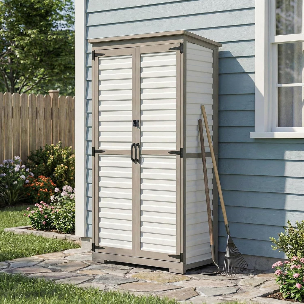 petscosset outdoor storage cabinet with shelves, wood &, main product view