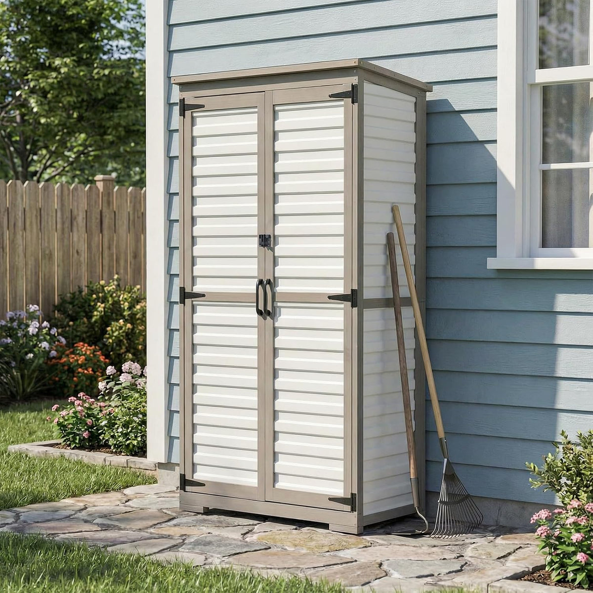 petscosset outdoor storage cabinet with shelves, wood &, main product view
