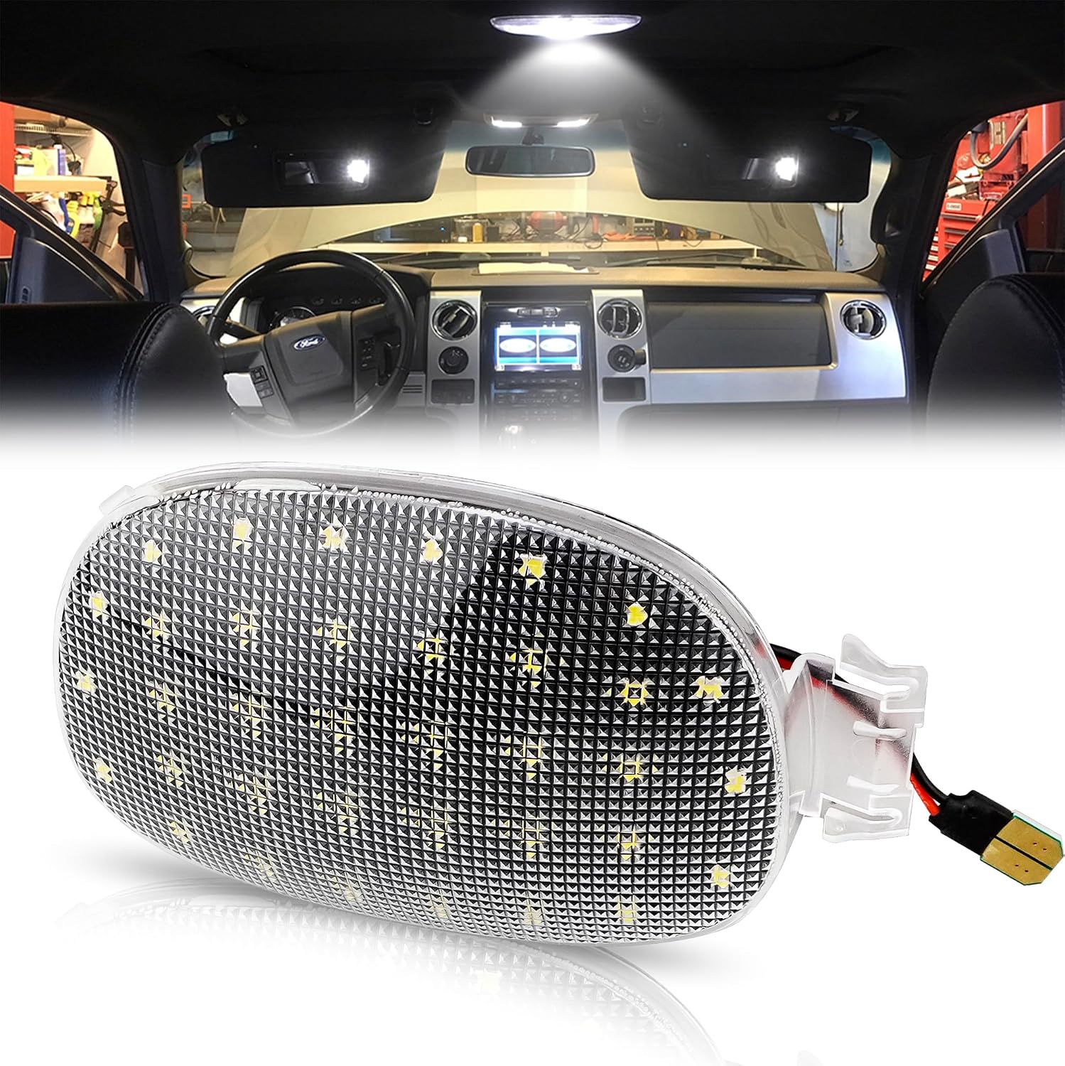 LED Interior Dome Light for 1998-2003 Dodge Ram 1500 Dakota Neon Caravan Chrysler Sebring Town & Country: 6000K White Dome Lamp Kit, Roof Map Dome Light Cover Lens Overhead with White LED PCB, 1 Set