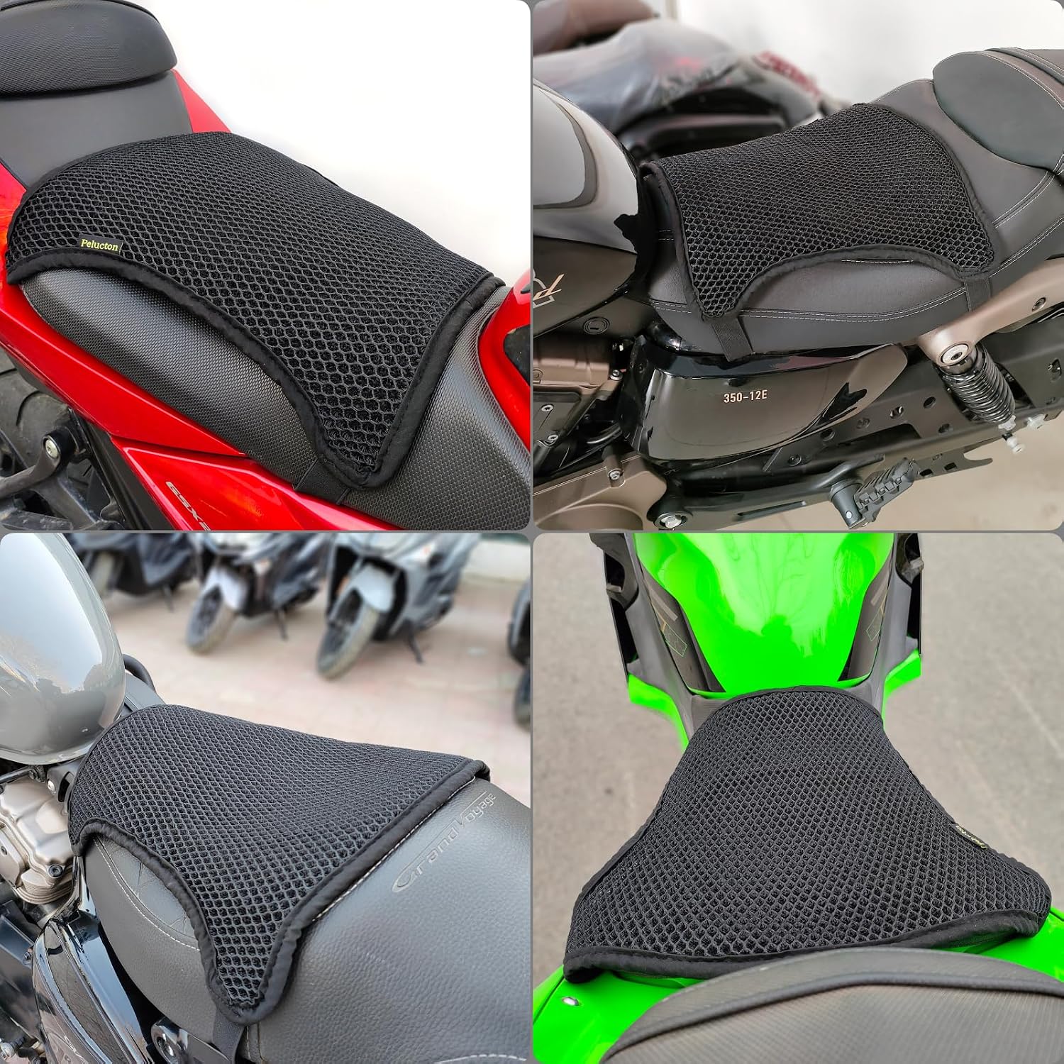 Double-Layer Motorcycle Cool Seat Cover, Universal Breathable Motorbike Mesh Seat Cushion pad, Airflow Non-Slip Motorcycle Saddle Sun Protection Cover