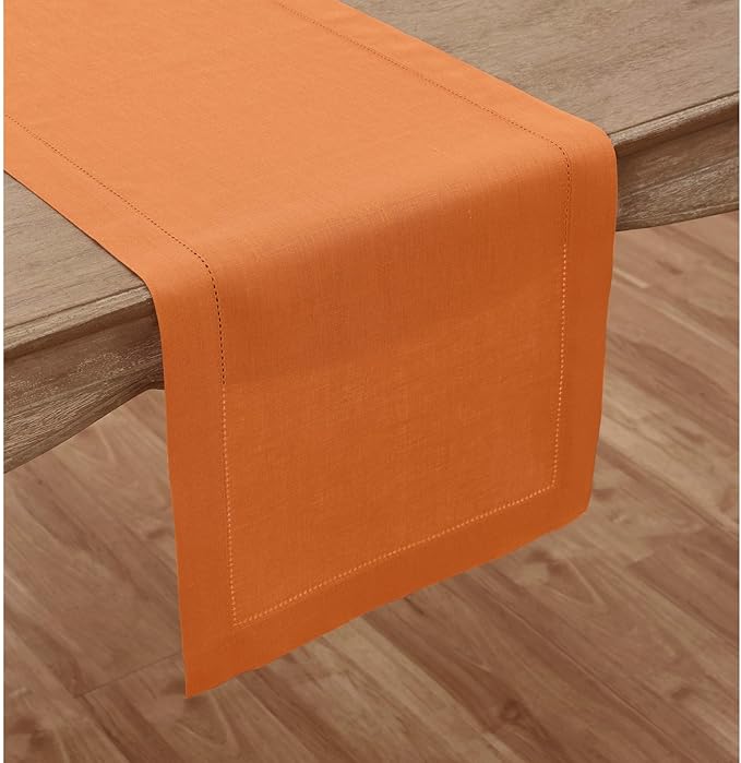 Solino Home Linen Pumpkin Table Runner 144 Inches Long - 100% Pure Linen Extr...