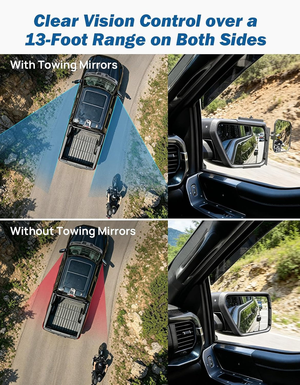 JOYTUTUS Towing Mirror Compatible with Ford F150 2021-2026 | 360° Ball-Joint Convex Mirror, Up to 4 m Visibility, Clip-On Removable Design for Towing