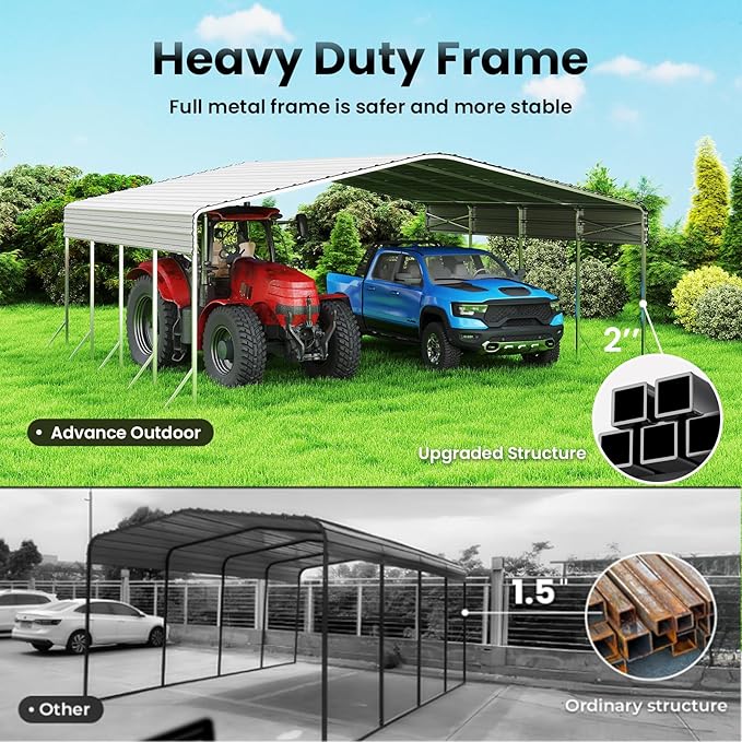 20x20ft Heavy Duty Metal Carport – Outdoor Galvanized Garage, Sturdy Structure - Image 2
