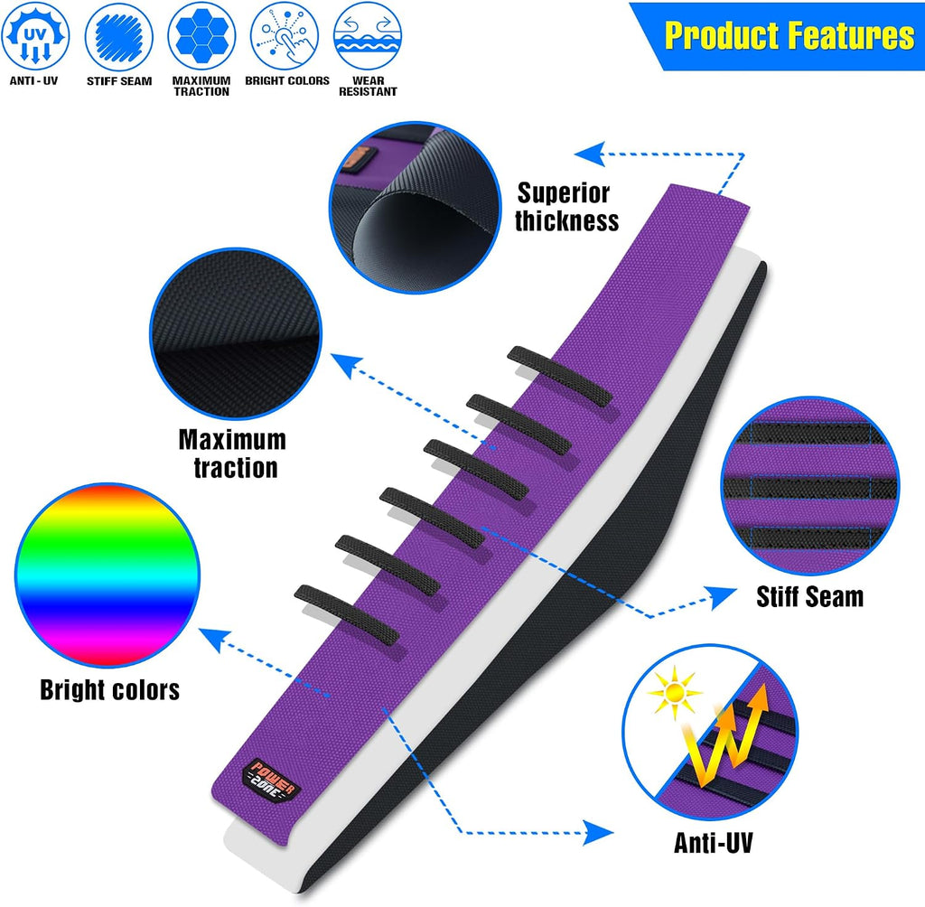 Universal Ribbed Dirt Bike Seat Cover - Gripper Soft Seat Cover for Most Dirt Pit Bike Motorcycle (Black-Purple)