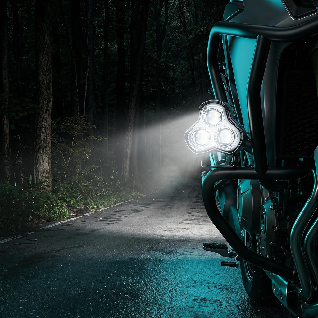 Triple 6050 LED Motorcycle Fog Lights, DC 9-60V 16W Auxiliary Spot Lights with Adjustable Bracket, IP67 Waterproof for Off Road & Night Riding