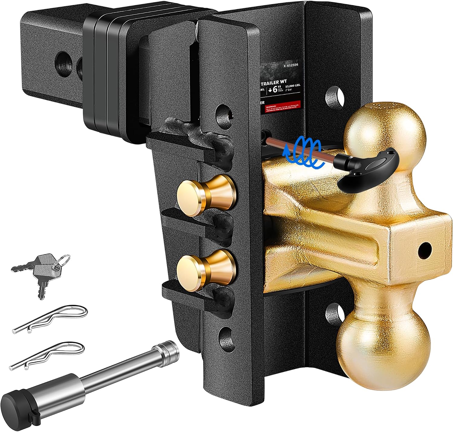 XPE Adjustable Trailer Hitch Fits 2.5-Inch Receiver,6-Inch Drop/Rise,2"&2-5/16" Ball Hitches with 28,000 LBS GTW for Heavy Duty Truck,Solid Ball Mount,BLK,652506-1