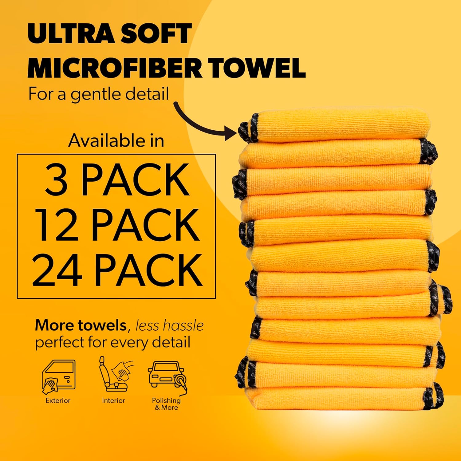 Chemical Guys Professional Grade Premium Microfiber Towels for Cars, Gold, 16" x 16", Ultra-Soft and Scratch-Free Car Detailing Cloths for Trucks, Motorcycles, and More - 24 Pack