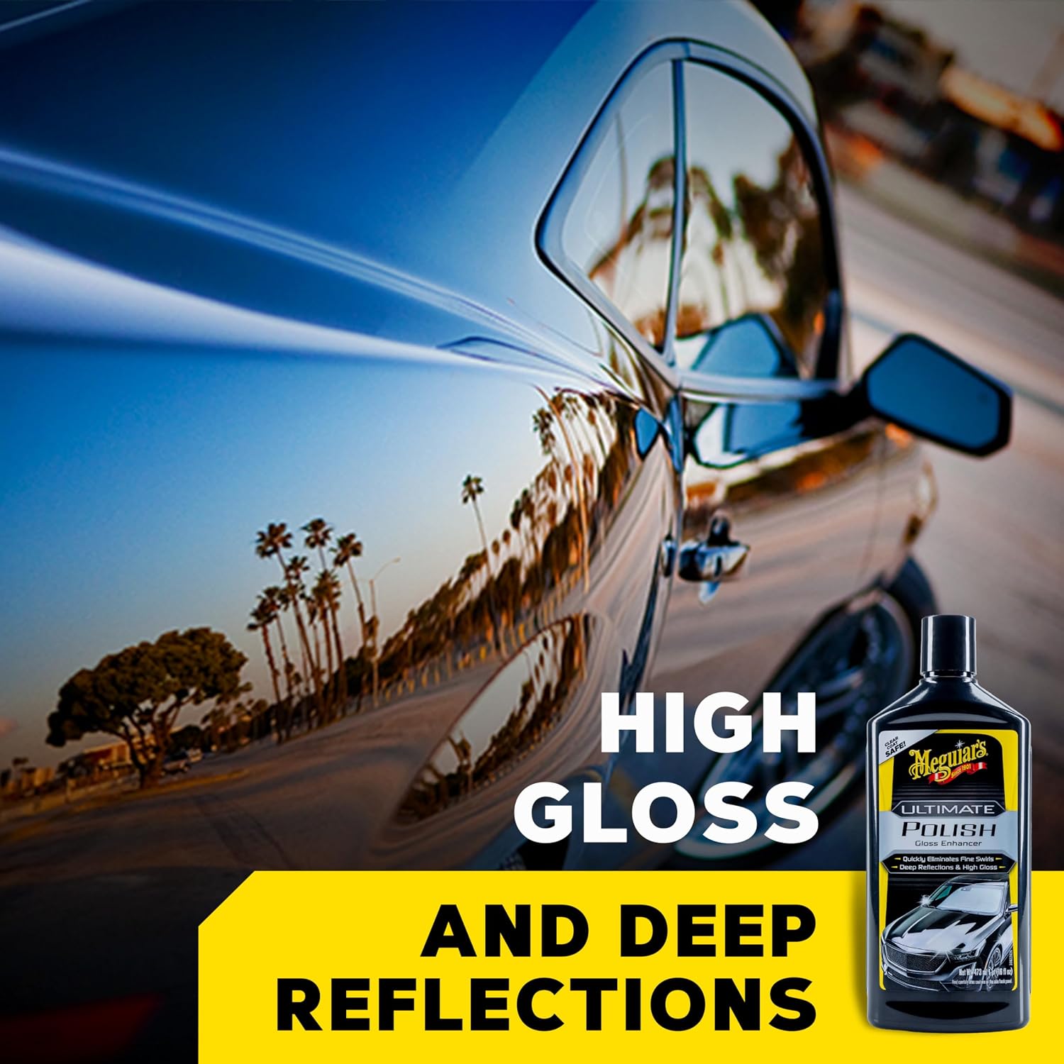 Meguiar’s Ultimate Polish – High-Gloss Polish for a Show Car Shine – Permanently Removes Light Swirls to Produce a Deep, Wet Reflection with a High Gloss Shine - Easy to Use, 16 Oz