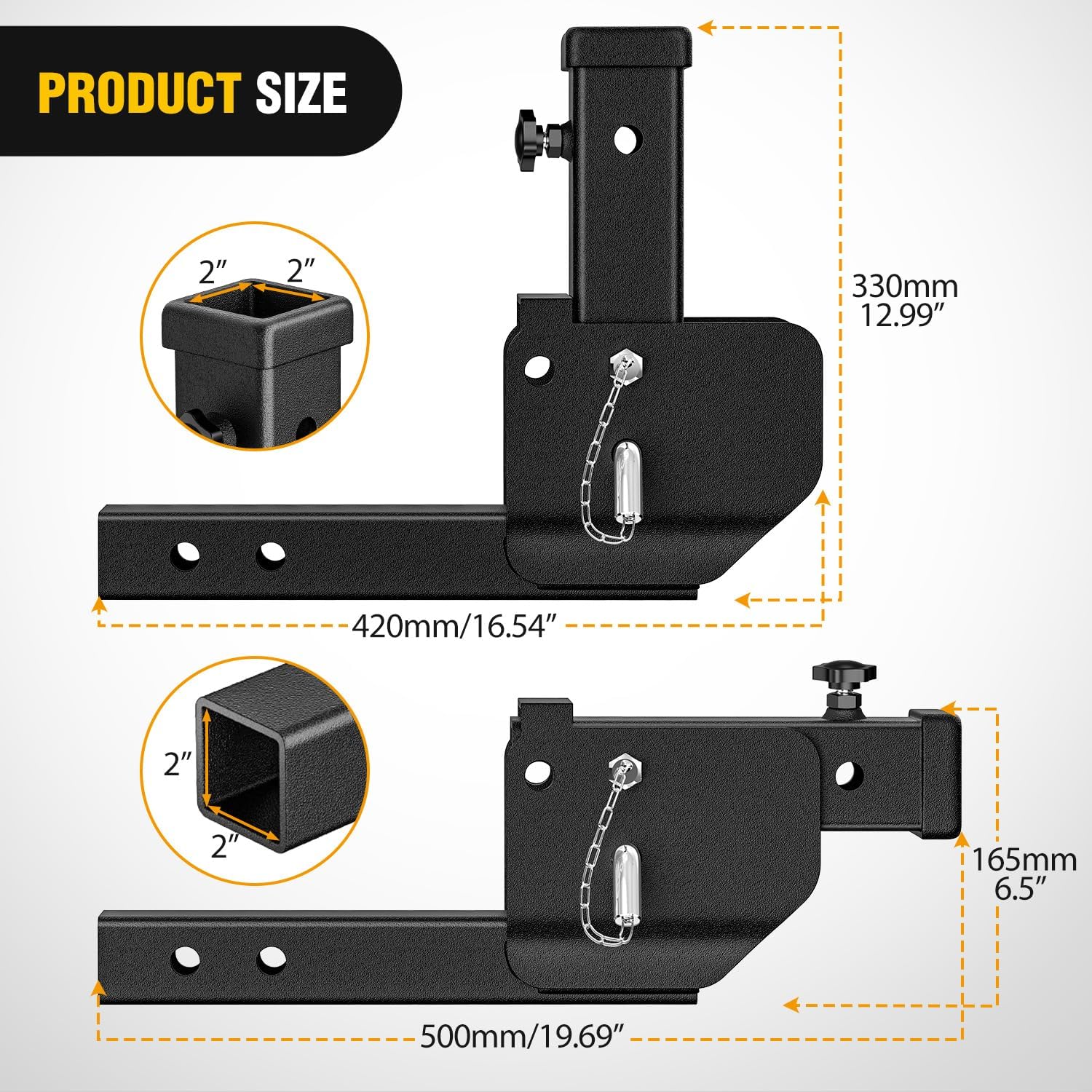 Nilight Trailer Hitch Folding Extender Mount Shank 16.54" Compatible with Wheelchair Cargo Carrier Adapter for 2 Inch Receiver Trailer Hitch 500lbs Black Powder Coated