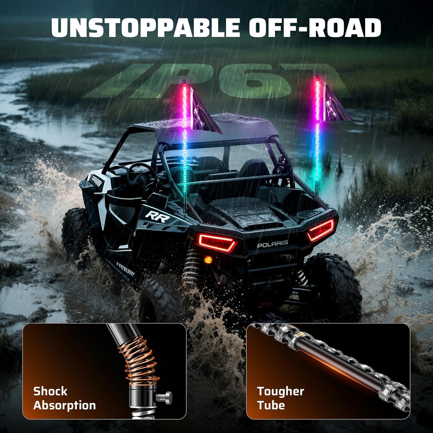 Ehaho 2 PCS 3FT Whip Lights with Spring Base, APP & Remote Control Led Whip Lights for Side by Side, Spiral RGB Chasing Lighted Whips with Rocker Switch, Music Led Whips for UTV ATV RZR SXS Can-Am