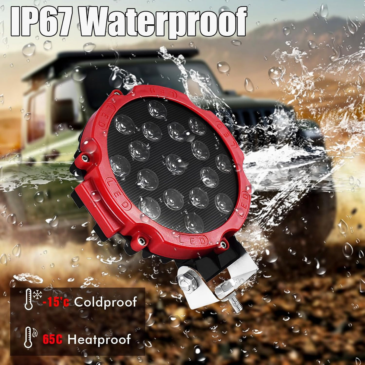 7 inch round led off road lights 51w, side view