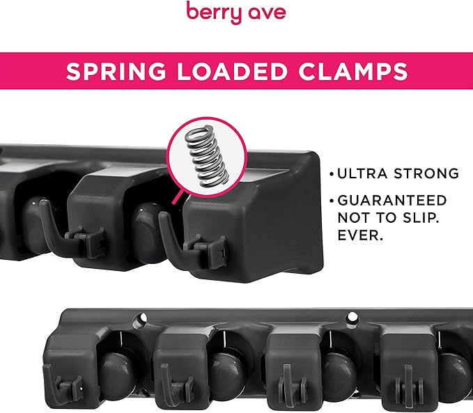 Combo 5 Slot Broom Holder w/ 1 Self Adhesive Mop Gripper No-Drilling, Wall - Image 3