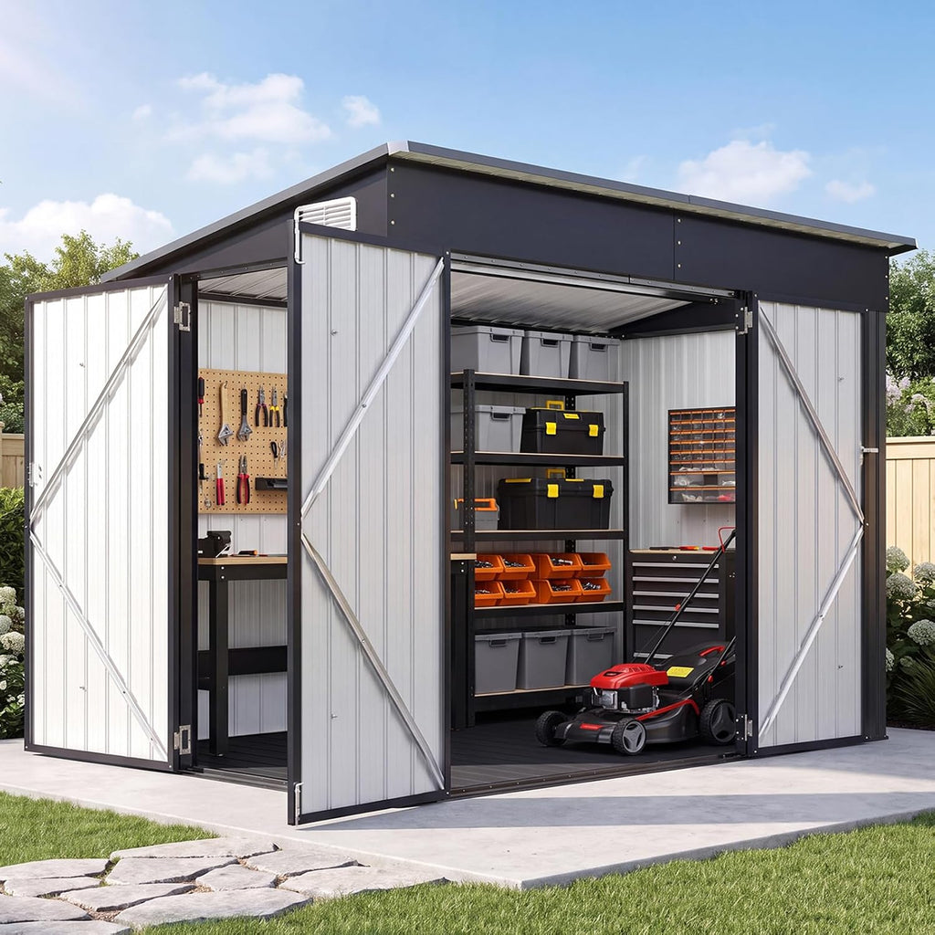aoxun 7.5'x4' outdoor storage shed with 3 lockable, main product view
