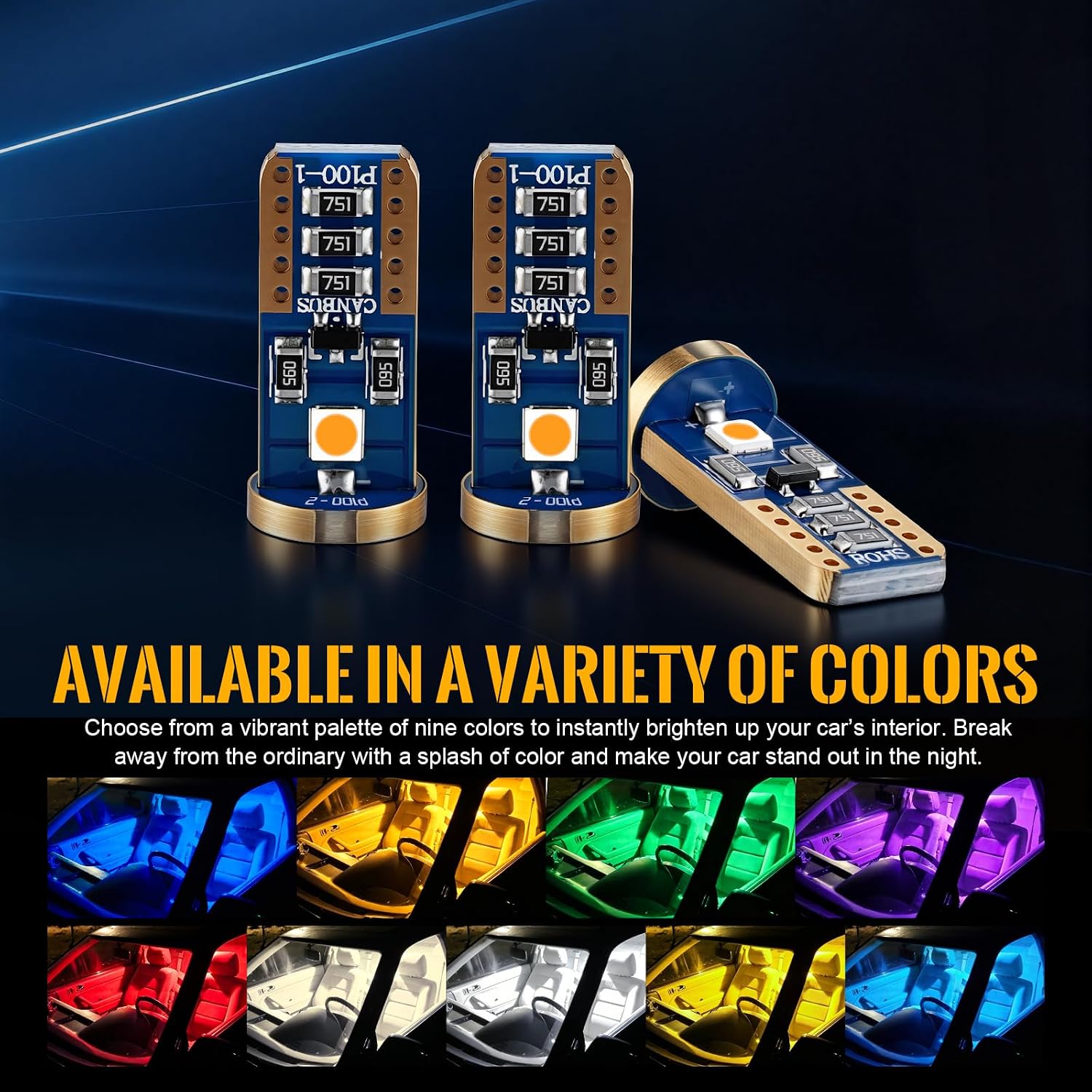 iBrightstar Extremely Bright Wedge T10 168 194 LED Bulbs for Car Interior Dome Map Door Courtesy License Plate Lights, Amber