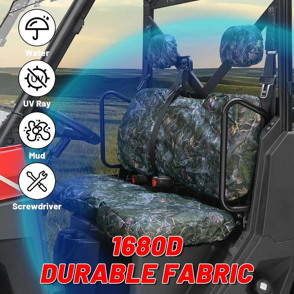 StarknightMT Full Back Seat Covers with Headrest Covers Compatible with Polaris Ranger 1000 / XP 1000 (2018-2027) – Heavy-Duty UTV Bench Seat Protectors, Camouflage