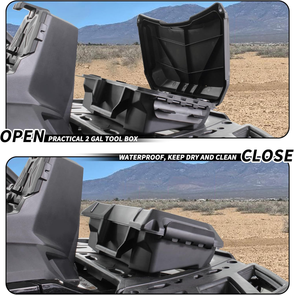 SAUTVS Storage Cargo Box for Can Am Outlander, 2 GAL Front Rear Bin Back Seat Rack Box for Can-Am Outlander L MAX 6X6 Accessories (Replace# 708200408), Quick Installation