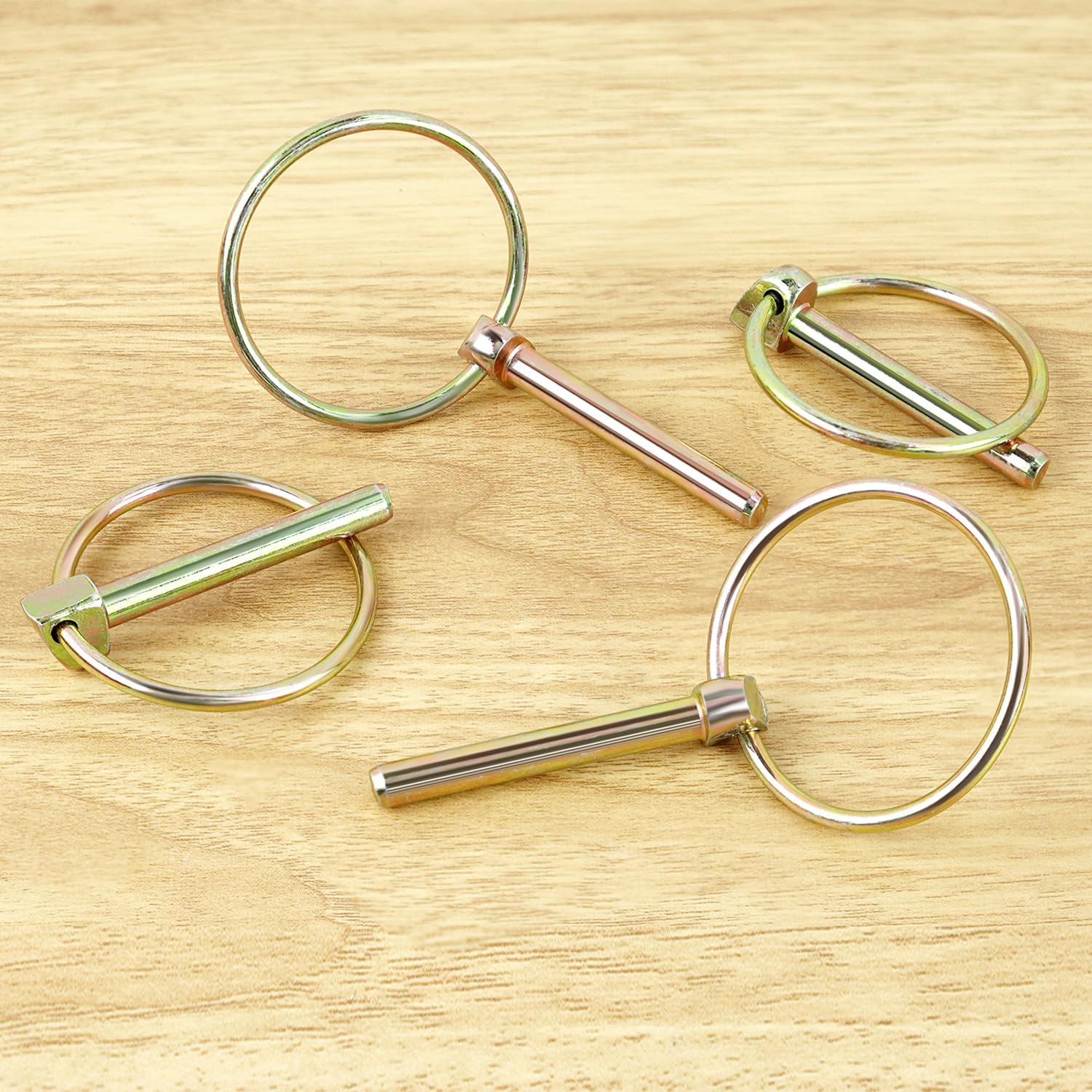 Yuntop 4 PCS Heavy Duty Stainless Steel Gold Lynch Pins with Ring for Trucks, Tractors, Trolleys, Lawn Mowers, & Trailers (1/4 Inch / 6 mm x 1-3/4 Inch / 45 mm)