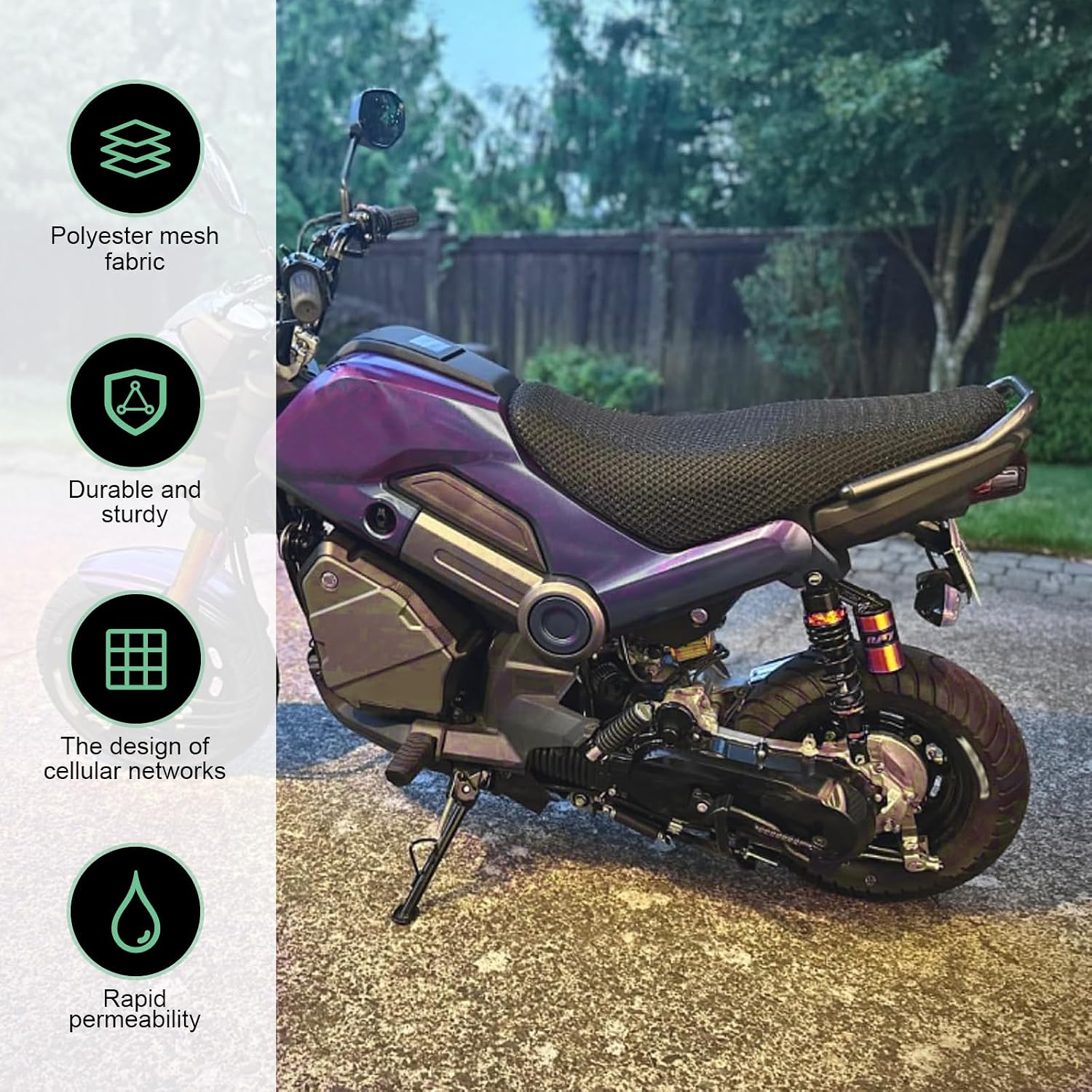 Large Moped Seat Cover, Heat-Insulating Anti-Slip Seat Cushion, Breathable Scratch-Resistant Cushion with 3D Spacer Mesh Fabric, Universal for Most Motorcycles (Black)