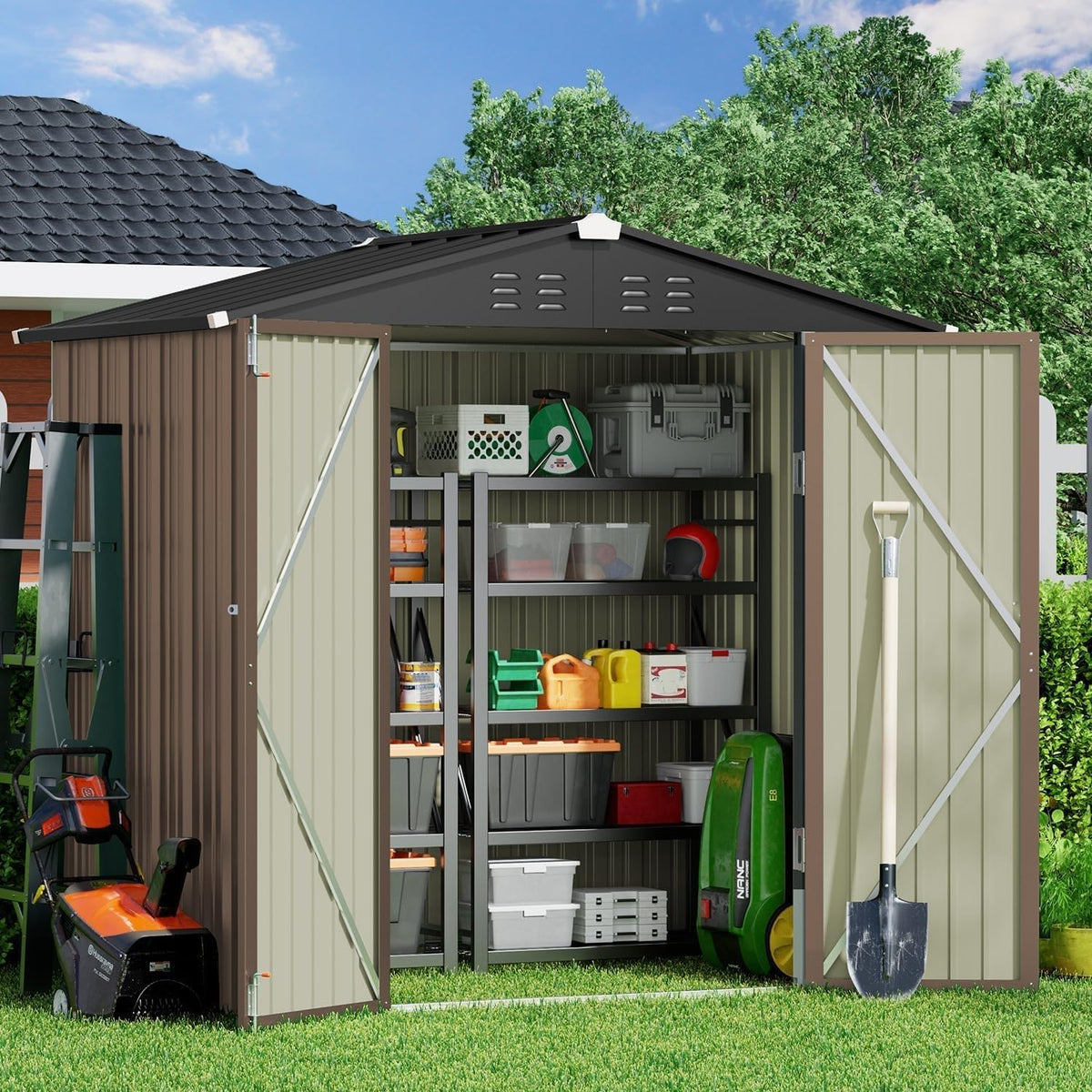 Gizoon Outdoor Storage Shed 6 x 4 FT, Galvanized Metal Garden Shed