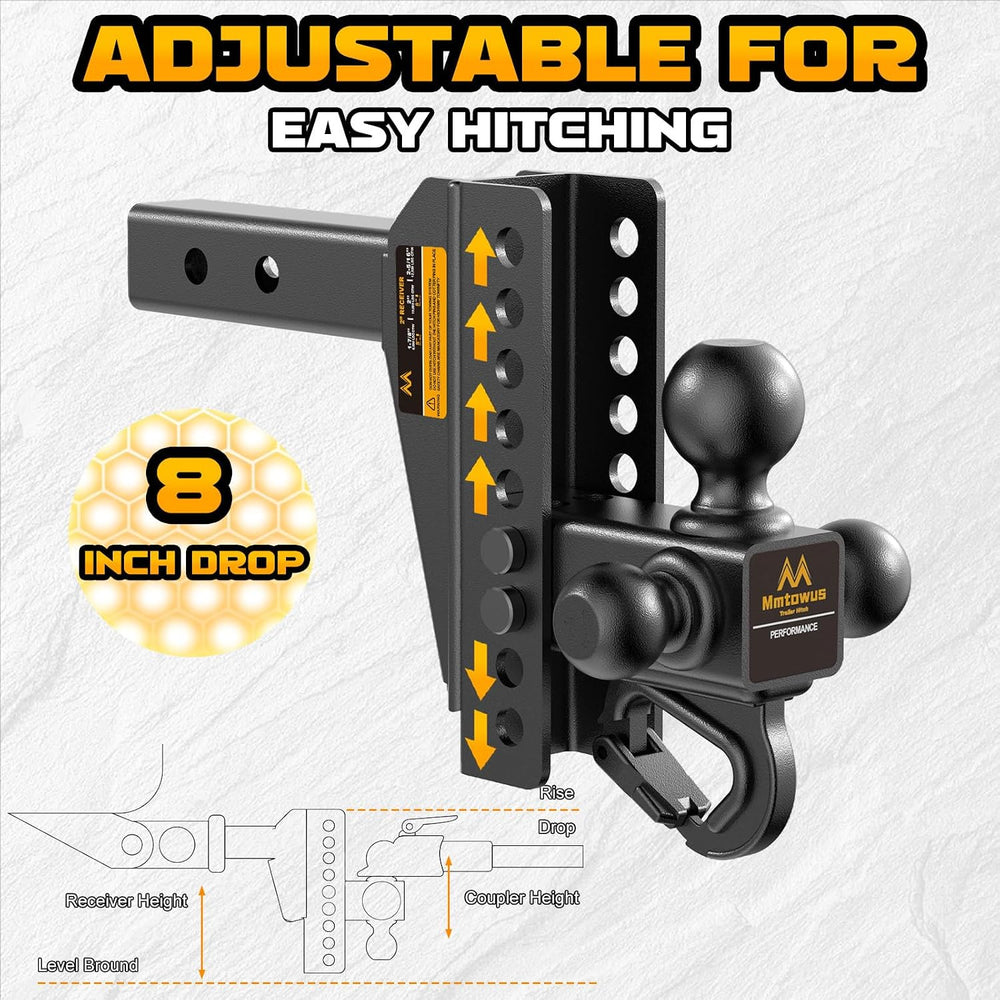 Adjustable Trailer Hitch - Drop Hitch Fit 2" Receiver -8" Drop/Rise